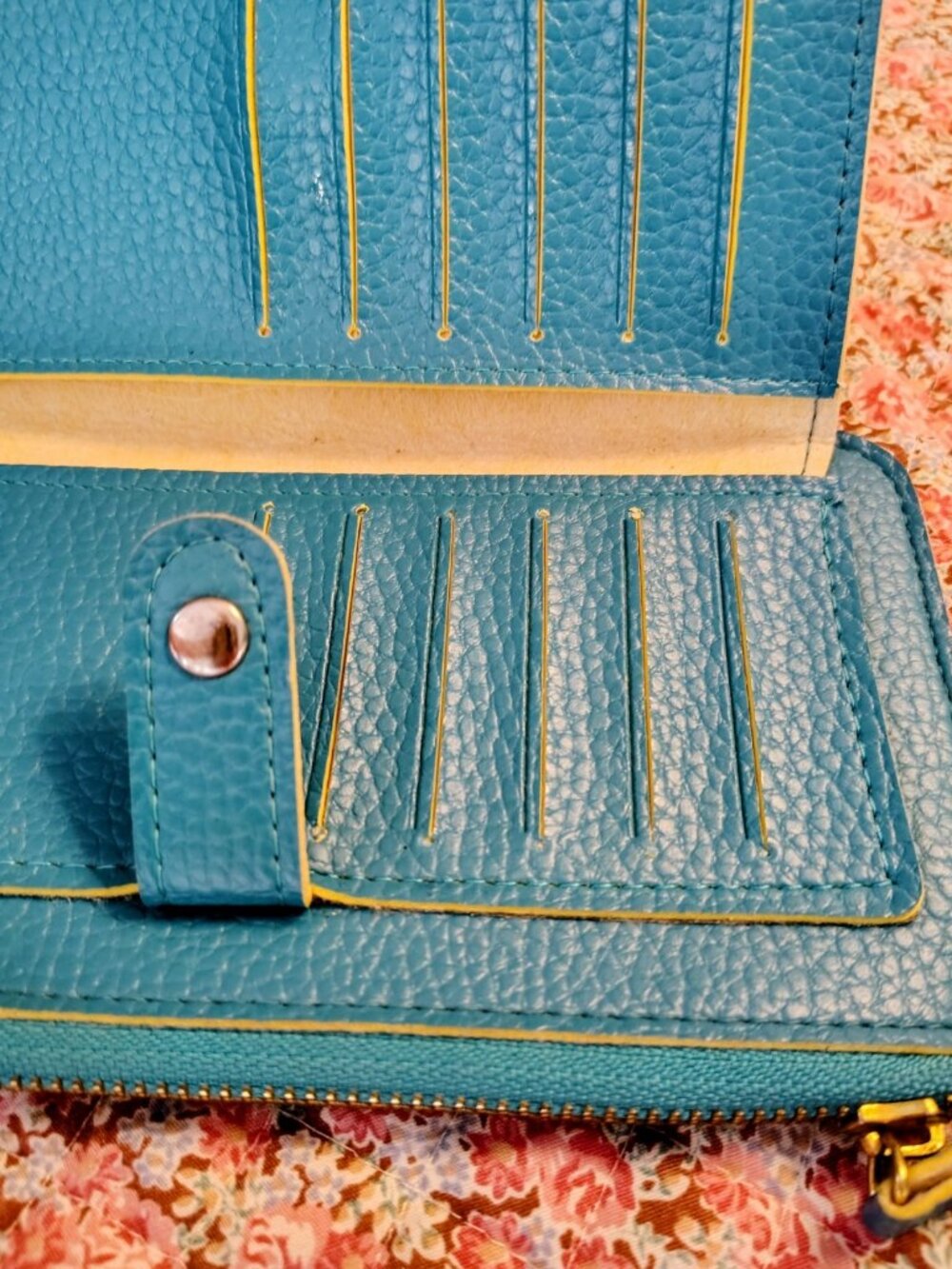 NWOT Turquoise Yellow Faux Pebbled Leather Wallet - Picture 4 of 12